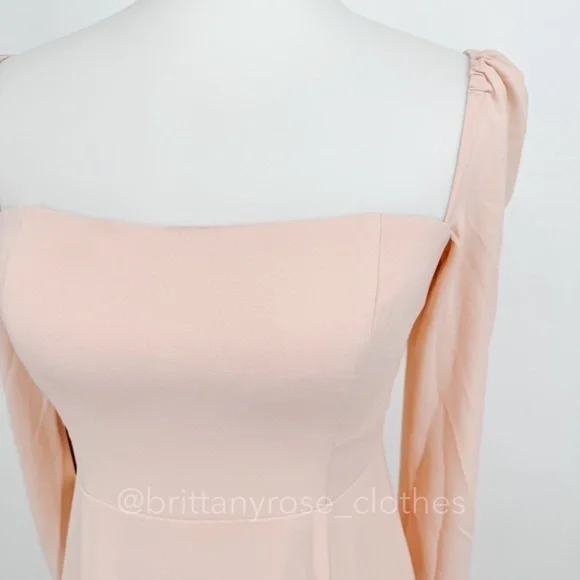 BHLDN Kayleigh Georgette Long Sleeve Midi Dress Blush Pink Rose NWT - Picture 3 of 8
